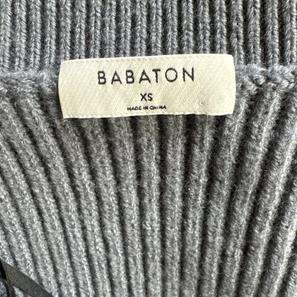Babaton Gray Merino Wool Ribbed V Neck Sweater Women XS - Picture 5 of 6